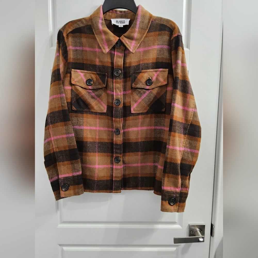 BB Dakota Steve Madden Pink and Brown Plaid Coat